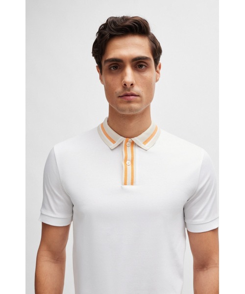 BOSS（ボス）の「コントラストストライプ シルケットコットン ポロシャツ（ポロシャツ・メンズ・ダークブルー/ホワイト/ライトブルー・XL/S/L/M/XXL/XXXL）」の4枚目の写真