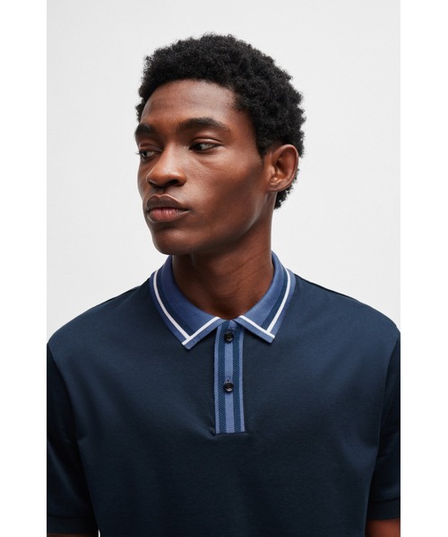 BOSS（ボス）の「コントラストストライプ シルケットコットン ポロシャツ（ポロシャツ・メンズ・ダークブルー/ホワイト/ライトブルー・XL/S/L/M/XXL/XXXL）」の9枚目の写真