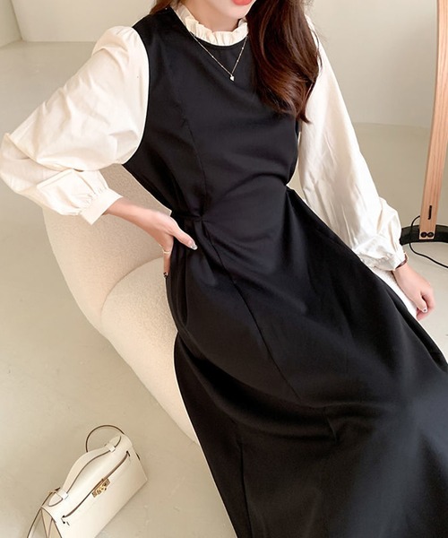 SHEPP(シープ)の「ドッキング フリルネックロングワンピース(ワンピース・レディース・ブラック・L/M/XXL/XL)」の3枚目の写真