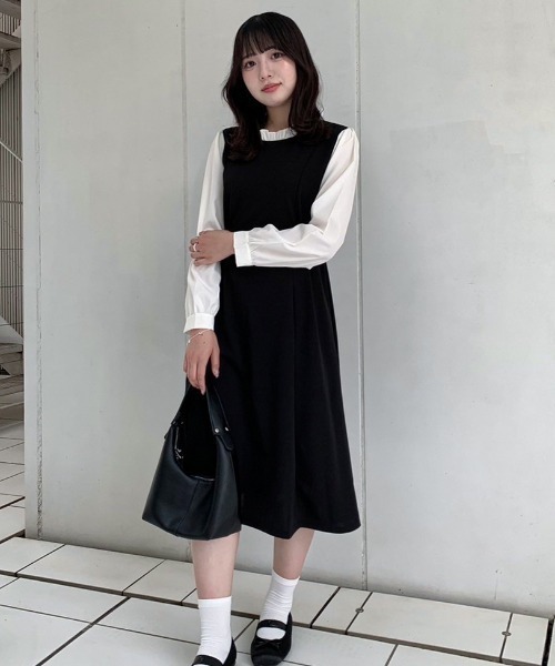 ランバンオンブルー】ニットドッキングワンピース（M）チェック