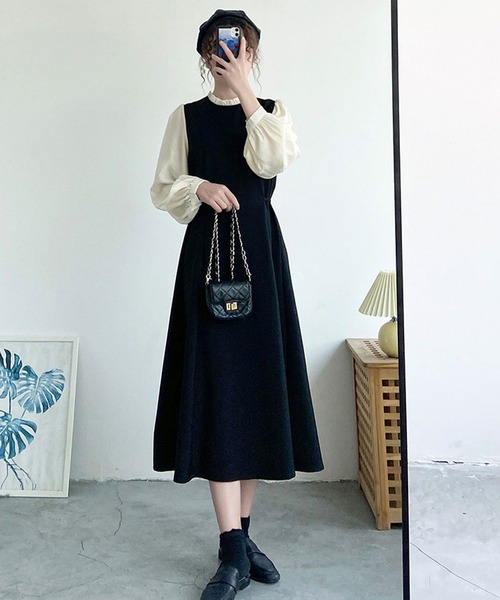 SHEPP(シープ)の「ドッキング フリルネックロングワンピース(ワンピース・レディース・ブラック・L/M/XXL/XL)」の16枚目の写真