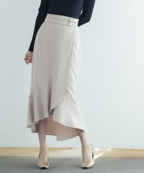 SAISON DE PAPILLON（セゾンドパピヨン）の「ラップ風ダブルベルトミモレ丈スカート（スカート・レディース・ピンク/ベージュ/ブルーグレー/ブラック・S/M/L）」の4枚目の写真