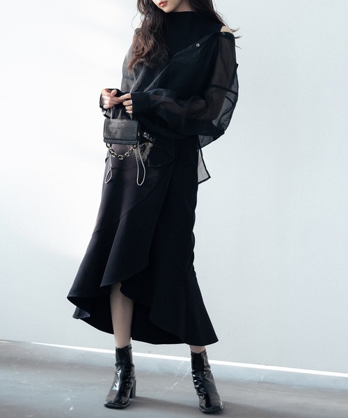 SAISON DE PAPILLON（セゾンドパピヨン）の「ラップ風ダブルベルトミモレ丈スカート（スカート・レディース・ピンク/ベージュ/ブルーグレー/ブラック・S/M/L）」の9枚目の写真