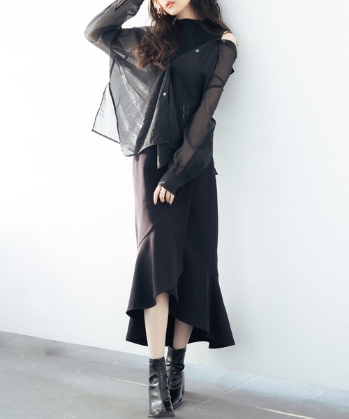 SAISON DE PAPILLON（セゾンドパピヨン）の「ラップ風ダブルベルトミモレ丈スカート（スカート・レディース・ピンク/ベージュ/ブルーグレー/ブラック・S/M/L）」の10枚目の写真