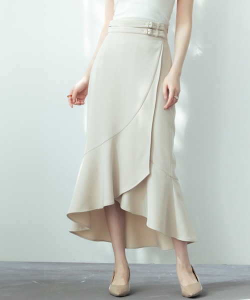 ラップ風ダブルベルトミモレ丈スカート（スカート）｜SAISON DE
