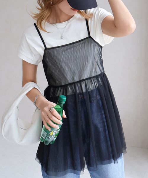 Social GIRL(ソーシャルガール)の「バックリボン チュールキャミソール ビスチェ(キャミソール・レディース・ネイビー/ブラック/アイボリー/ラベンダー/グレー・M)」の3枚目の写真