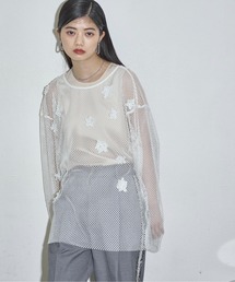 THE YOn | フラワーモチーフメッシュシアープルオーバー(Tシャツ/カットソー)