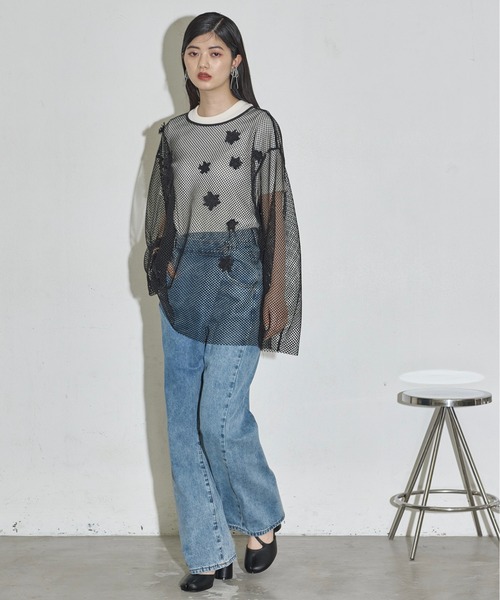 tシャツ シアーフラワーモチーフカットプルオーバー レディース tocco closet tシャツ シアーフラワーモチーフカットプル
