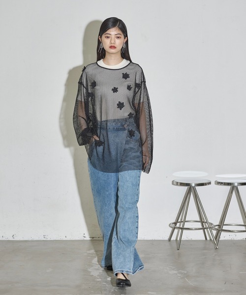 tシャツ レトロフラワー柄シアープルオーバー レディース レトロフラワー柄シアープルオーバー | AND ON JIONE STORE