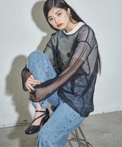 THE YOn（ザヨン）の「フラワーモチーフメッシュシアープルオーバー（Tシャツ/カットソー・レディース・ブラック/イエロー/ホワイト・FREE）」の12枚目の写真