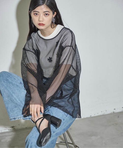 THE YOn（ザヨン）の「フラワーモチーフメッシュシアープルオーバー（Tシャツ/カットソー・レディース・ブラック/イエロー/ホワイト・FREE）」の15枚目の写真