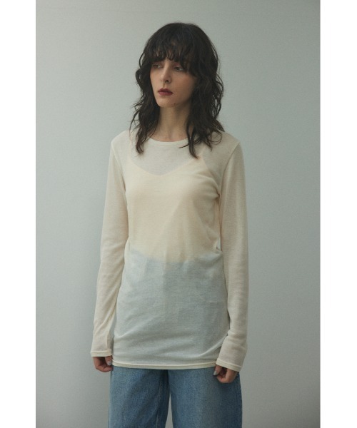 BLACK BY MOUSSY（ブラックバイマウジー）の「sheer cut tops(シアーカットトップス)（Tシャツ/カットソー・レディース・ベージュ/ブラック/オフホワイト・FREE）」の2枚目の写真
