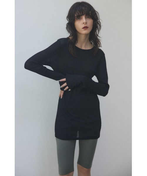 BLACK BY MOUSSY（ブラックバイマウジー）の「sheer cut tops(シアーカットトップス)（Tシャツ/カットソー・レディース・ベージュ/ブラック/オフホワイト・FREE）」の3枚目の写真
