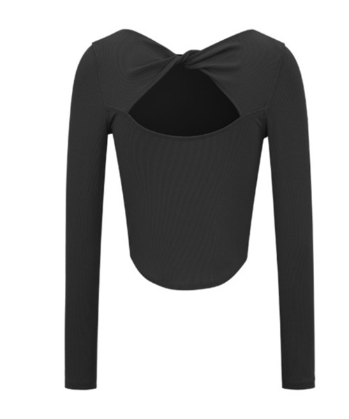 レディース 長袖バックシャンカットアウトクロップドヨガトップス