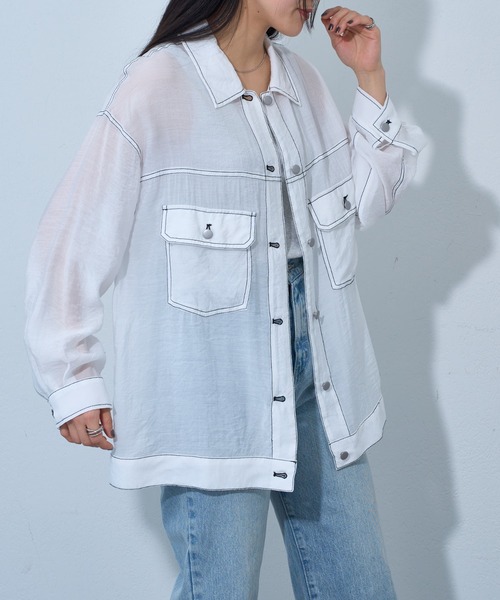 COLONY 2139（コロニートゥーワンスリーナイン）の「シアービッグシャツGジャン（シャツ/ブラウス・レディース・オフホワイト/ブルー/ブラック/アイボリー/グレー・FREE）」の10枚目の写真