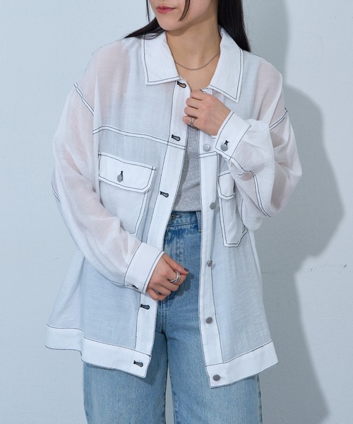 COLONY 2139（コロニートゥーワンスリーナイン）の「シアービッグシャツGジャン（シャツ/ブラウス・レディース・オフホワイト/ブルー/ブラック/アイボリー/グレー・FREE）」の7枚目の写真