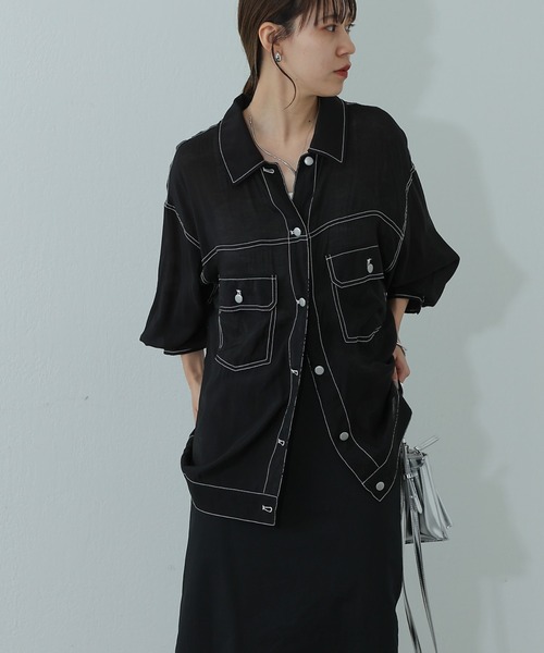 COLONY 2139（コロニートゥーワンスリーナイン）の「シアービッグシャツGジャン（シャツ/ブラウス・レディース・オフホワイト/ブルー/ブラック/アイボリー/グレー・FREE）」の18枚目の写真