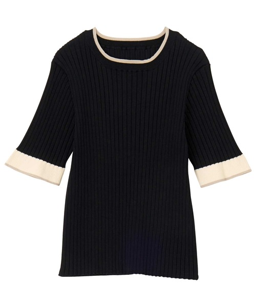 GeeRA（ジーラ）の「配色5分袖リブニット（ニット/セーター・レディース・ブラック/アイボリー・MEDIUM/LARGE）」の4枚目の写真