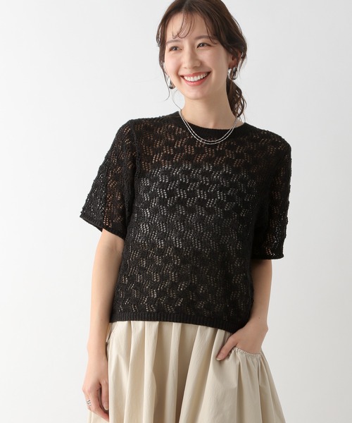 LEPSIM（レプシィム）の「7ゲージ5分袖テープヤーン　112015（ニット/セーター・レディース・ブラック/キナリ・FREE）」の15枚目の写真