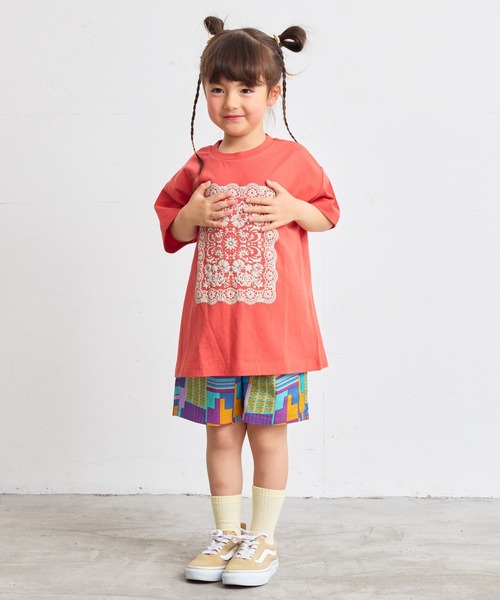 BIG FIELD（ビッグフィールド）の「レースプリントTシャツ（80～150cm）（Tシャツ/カットソー・キッズ・レッド/チャコール/オフホワイト・120/110/100/95/90/80/150/140/130）」の5枚目の写真