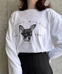犬プリントデザインロングTシャツ