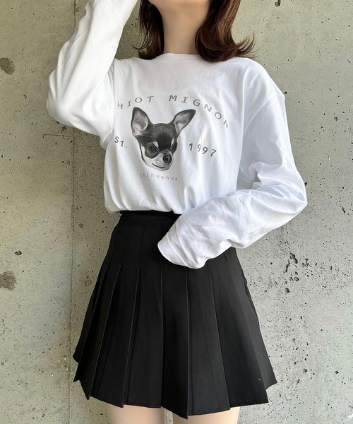 セール】犬プリントデザインロングTシャツ（Tシャツ/カットソー