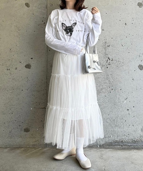 セール】犬プリントデザインロングTシャツ（Tシャツ/カットソー