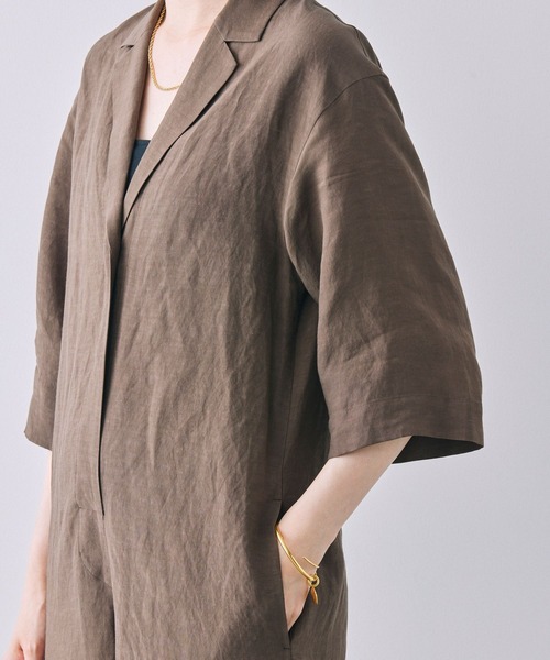 Spick&Span ノーカラー ハーフスリーブ ジャンプスーツ つなぎ 紫 美品】Spick&Span ノーカラー ハーフスリーブ ジャンプスーツ