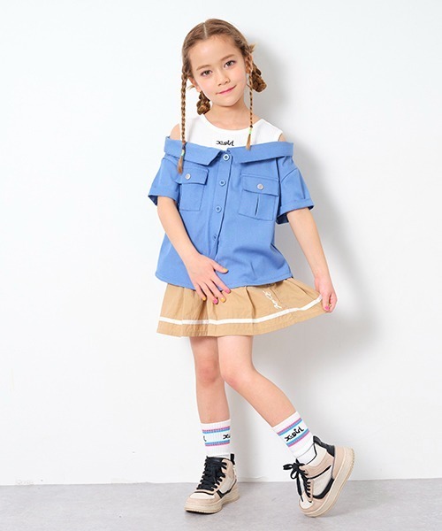 X-girl Stages（エックスガールステージス）の「【一部ショップ展開】サイドプリーツマリンショーツ（その他パンツ・キッズ・ベージュ/イエロー/ネイビー・100cm/110cm/120cm/130cm/140cm）」の2枚目の写真