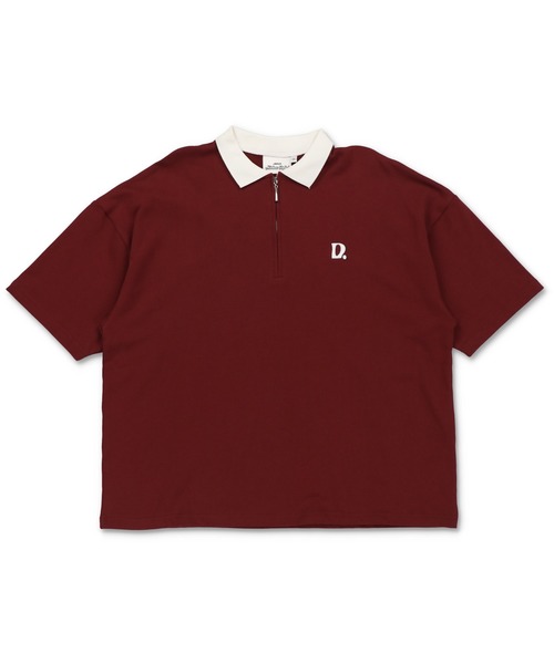 SPINNS(スピンズ)の「【ユニセックスで着用可能】ミニ裏毛半袖ハーフジップTシャツ D刺繍ロゴ(ポロシャツ・メンズ・ネイビー/ブラック/ワイン/ホワイト・ONESIZE)」の4枚目の写真