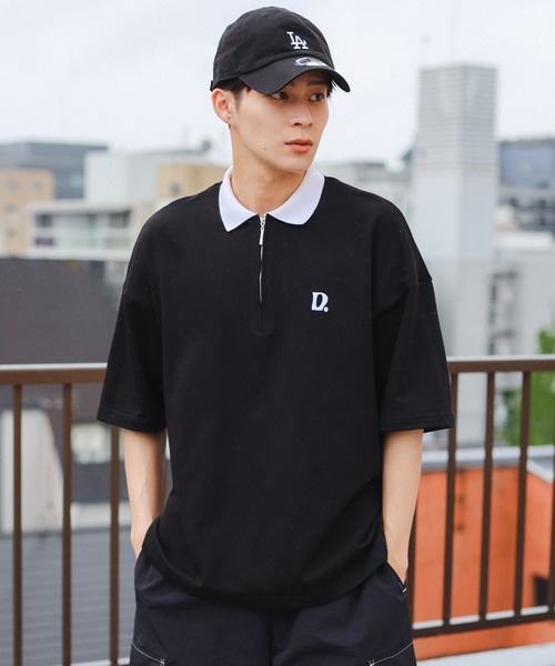 SPINNS(スピンズ)の「【ユニセックスで着用可能】ミニ裏毛半袖ハーフジップTシャツ D刺繍ロゴ(ポロシャツ・メンズ・ネイビー/ブラック/ワイン/ホワイト・ONESIZE)」の22枚目の写真