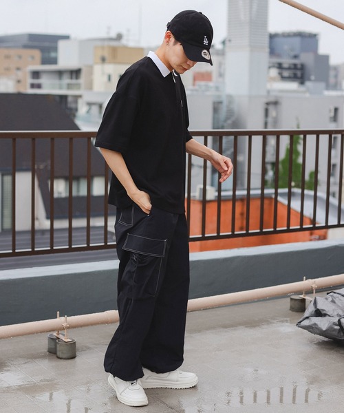 SPINNS(スピンズ)の「【ユニセックスで着用可能】ミニ裏毛半袖ハーフジップTシャツ D刺繍ロゴ(ポロシャツ・メンズ・ネイビー/ブラック/ワイン/ホワイト・ONESIZE)」の14枚目の写真