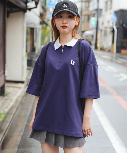 SPINNS(スピンズ)の「【ユニセックスで着用可能】ミニ裏毛半袖ハーフジップTシャツ D刺繍ロゴ(ポロシャツ・メンズ・ネイビー/ブラック/ワイン/ホワイト・ONESIZE)」の17枚目の写真