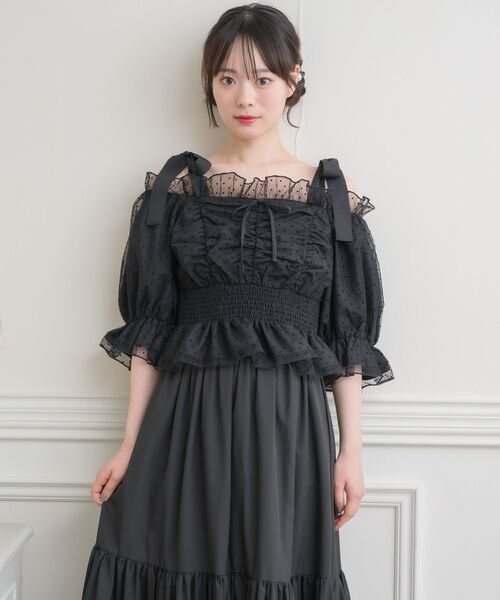 ems excite（エムズエキサイト）の「肩リボンチュールオフショルBL（シャツ/ブラウス・レディース・ピンク/ブラック系その他/ナチュラル・FREE）」の20枚目の写真