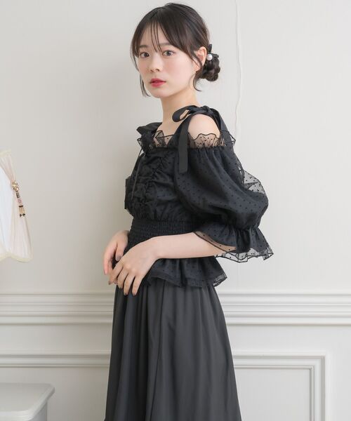 ems excite（エムズエキサイト）の「肩リボンチュールオフショルBL（シャツ/ブラウス・レディース・ピンク/ブラック系その他/ナチュラル・FREE）」の18枚目の写真