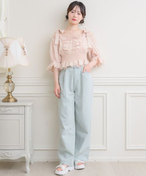 ems excite（エムズエキサイト）の「肩リボンチュールオフショルBL（シャツ/ブラウス・レディース・ピンク/ブラック系その他/ナチュラル・FREE）」の16枚目の写真