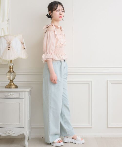 ems excite（エムズエキサイト）の「肩リボンチュールオフショルBL（シャツ/ブラウス・レディース・ピンク/ブラック系その他/ナチュラル・FREE）」の15枚目の写真