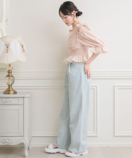 ems excite（エムズエキサイト）の「肩リボンチュールオフショルBL（シャツ/ブラウス・レディース・ピンク/ブラック系その他/ナチュラル・FREE）」の14枚目の写真