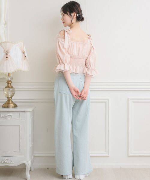 ems excite（エムズエキサイト）の「肩リボンチュールオフショルBL（シャツ/ブラウス・レディース・ピンク/ブラック系その他/ナチュラル・FREE）」の13枚目の写真