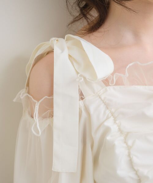 ems excite（エムズエキサイト）の「肩リボンチュールオフショルBL（シャツ/ブラウス・レディース・ピンク/ブラック系その他/ナチュラル・FREE）」の7枚目の写真
