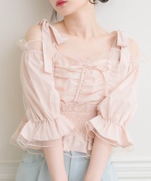 ems excite | 肩リボンチュールオフショルBL(シャツ/ブラウス)