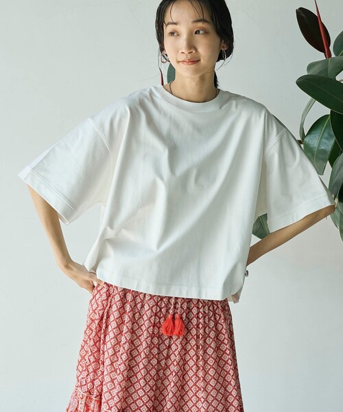coen(コーエン)の「アカラコットンバックタックTシャツ(Tシャツ/カットソー・レディース・ダークグレー/オフホワイト/オリーブ/ネイビー・M/L)」の1枚目の写真