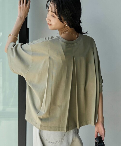 coen(コーエン)の「アカラコットンバックタックTシャツ(Tシャツ/カットソー・レディース・ダークグレー/オフホワイト/オリーブ/ネイビー・M/L)」の3枚目の写真