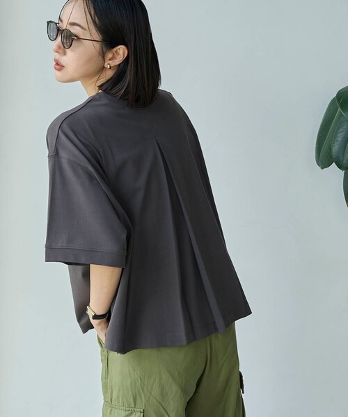 coen(コーエン)の「アカラコットンバックタックTシャツ(Tシャツ/カットソー・レディース・ダークグレー/オフホワイト/オリーブ/ネイビー・M/L)」の2枚目の写真