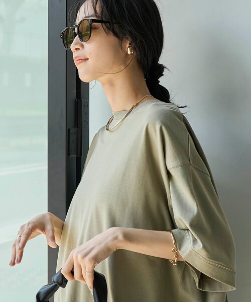 coen(コーエン)の「アカラコットンバックタックTシャツ(Tシャツ/カットソー・レディース・ダークグレー/オフホワイト/オリーブ/ネイビー・M/L)」の18枚目の写真