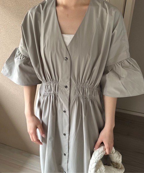 lawgy front button gather shirt op ワンピース セール】front button gather shirt op / フロントボタン