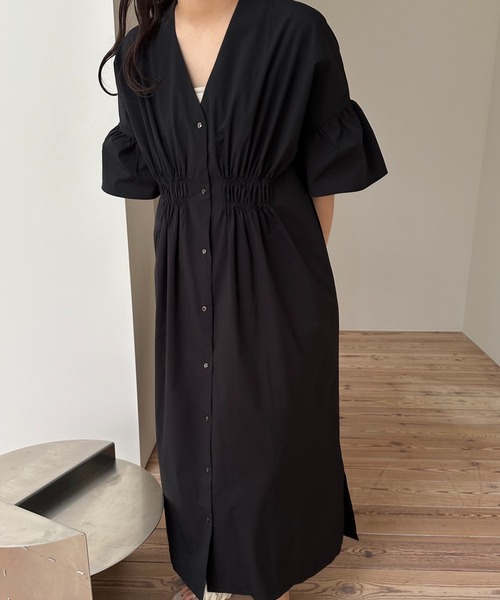 セール】front button gather shirt op / フロントボタン