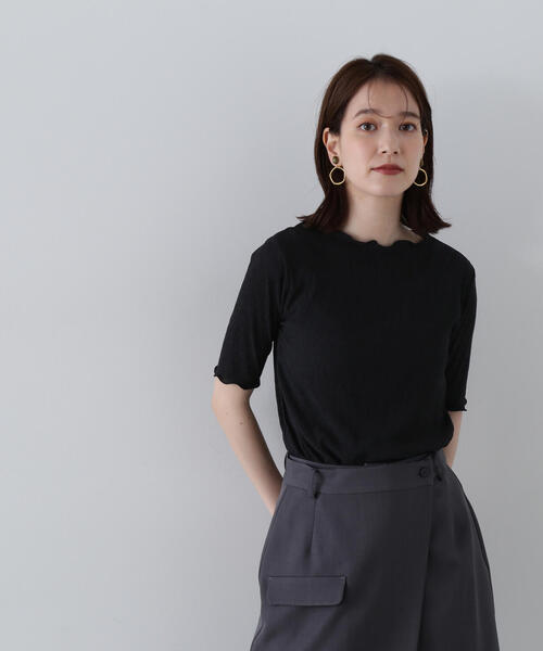 N.（N. Natural Beauty Basic）（エヌエヌナチュラルビューティーベーシック）の「◆ボートネックシュリンクカットソー（Tシャツ/カットソー・レディース・クリーム/ブラック/ライトグリーン・MEDIUM）」の9枚目の写真