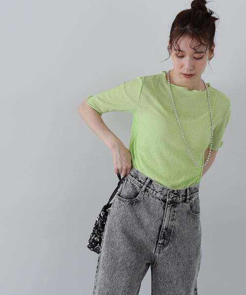 N.（N. Natural Beauty Basic）（エヌエヌナチュラルビューティーベーシック）の「◆ボートネックシュリンクカットソー（Tシャツ/カットソー・レディース・クリーム/ブラック/ライトグリーン・MEDIUM）」の15枚目の写真