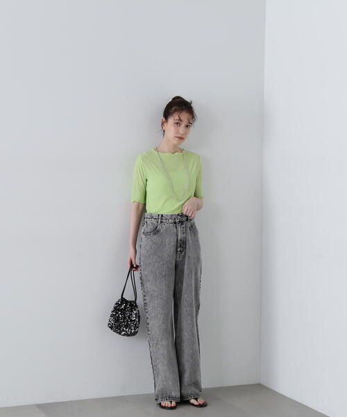 N.（N. Natural Beauty Basic）（エヌエヌナチュラルビューティーベーシック）の「◆ボートネックシュリンクカットソー（Tシャツ/カットソー・レディース・クリーム/ブラック/ライトグリーン・MEDIUM）」の18枚目の写真